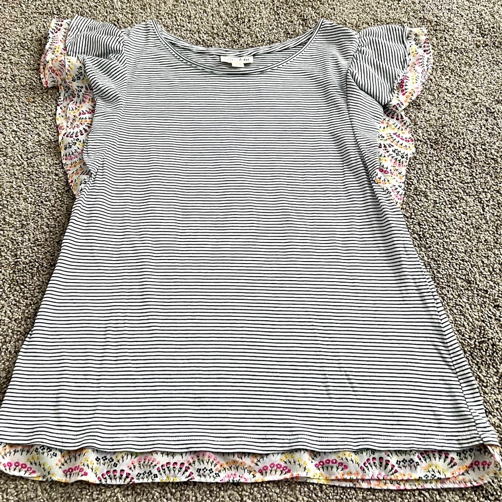 Maison Jules Women's Printed Trim Flutter Sleeve Top
